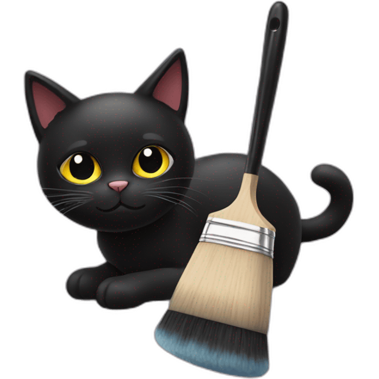 Black cat and a brush with paints emoji