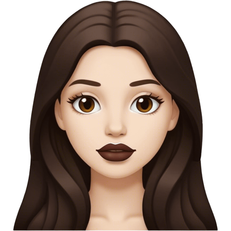 White beautiful girl white natural lipstick and dark brown long hair  emoji