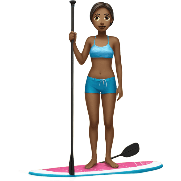 Girl standing on paddle board in water  emoji