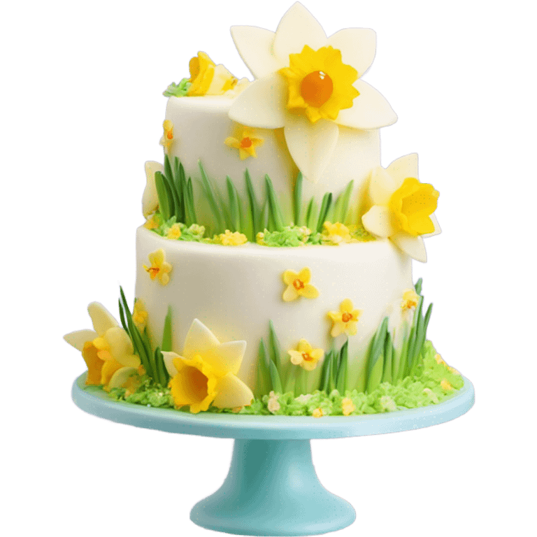 beautifully decorated 2 tier cute easter daffodil cake emoji