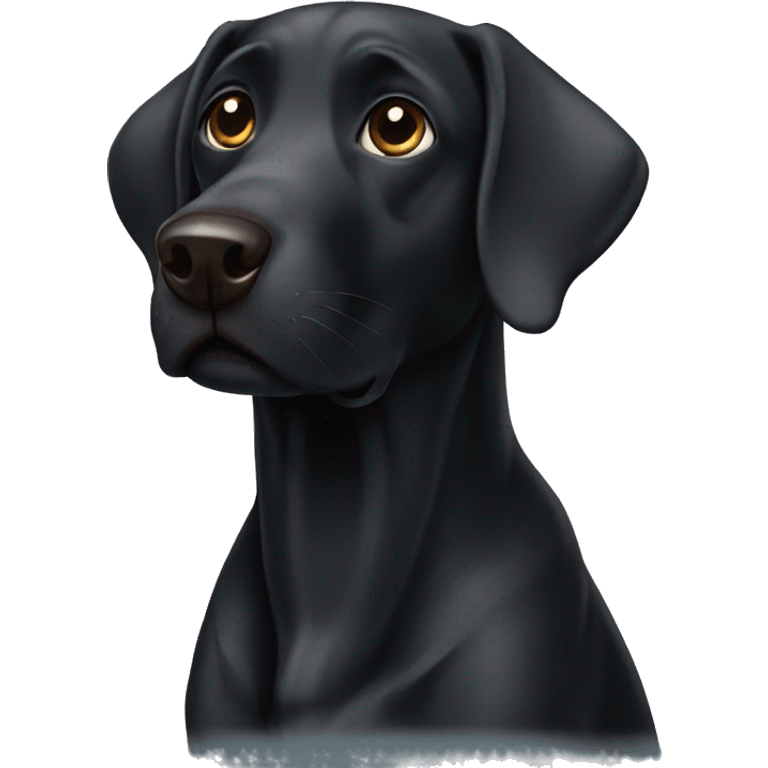 Black Labrador looking with a silly face emoji