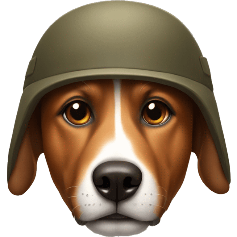 a brown dog having a fox face, wearing modern military head gear emoji