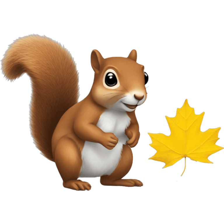 squirrel with a yellow maple leaf emoji