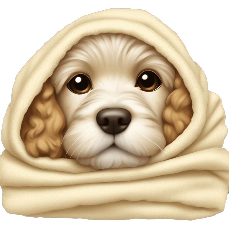 Cream cockapoo puppy sleep in blanket emoji