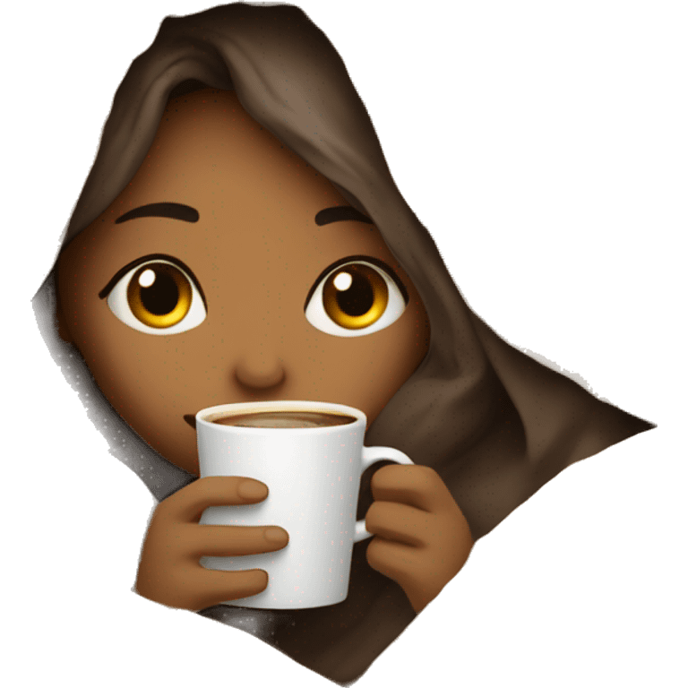 girl inside a blanket sipping coffee eyes closed emoji