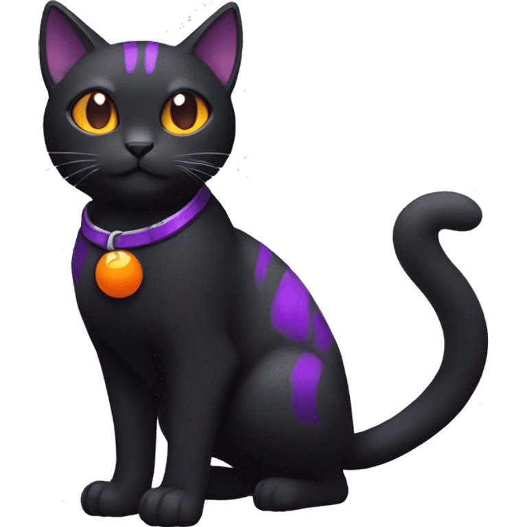 Cool Black Cat-Pokémon with orange belly and purple markings Full Body emoji