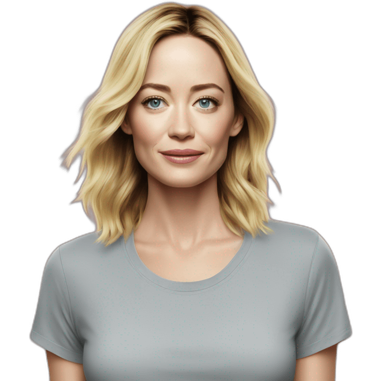 blonde Emily blunt wearing tee emoji