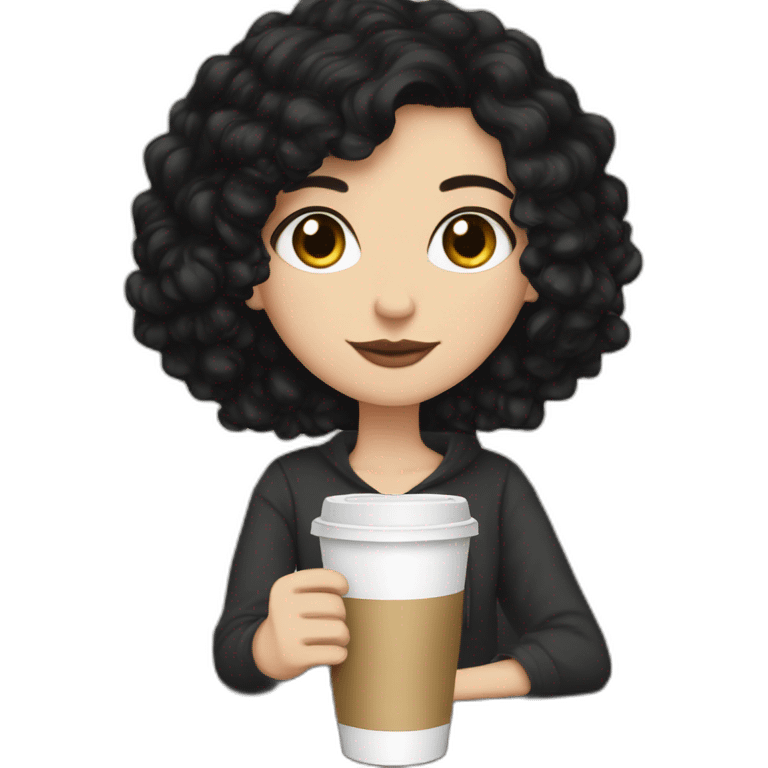  White girl black hair, books  with cold coffee  emoji