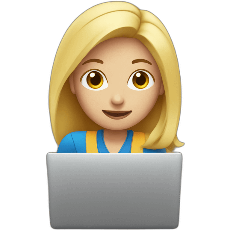 Mujer rubia escribiendo en laptop emoji