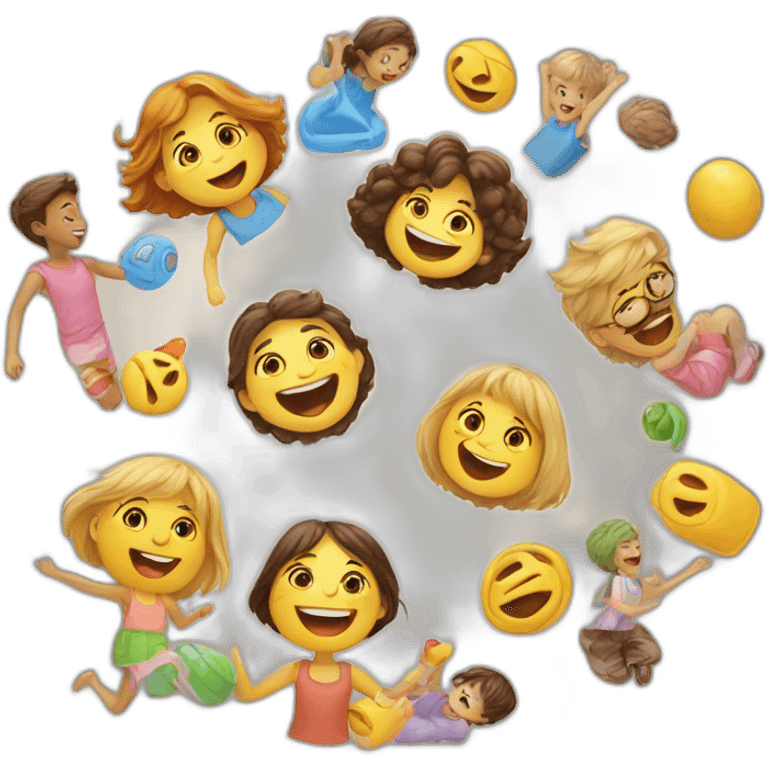 Illustrate the joy of kids playing together while watching a tablet, showcasing their cheerful faces and shared delight. emoji