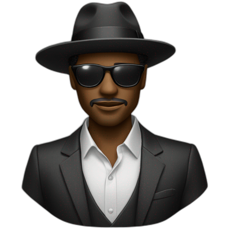 Beaded black man wearing a wide brim fedora and suit with cool glasses emoji