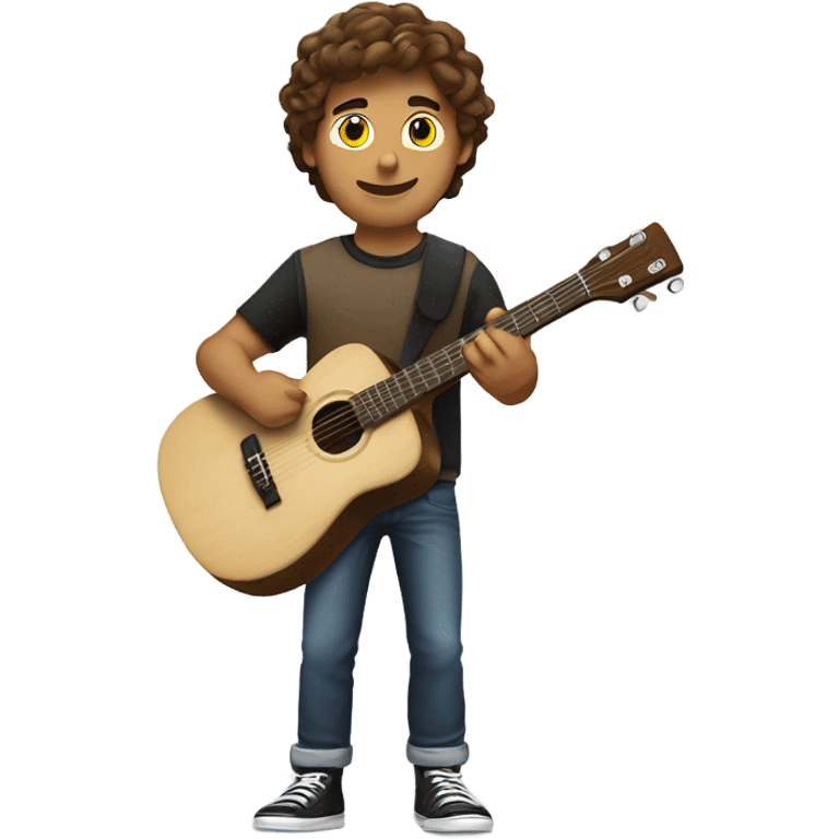 Brown haired college guy with guitar and surf board emoji