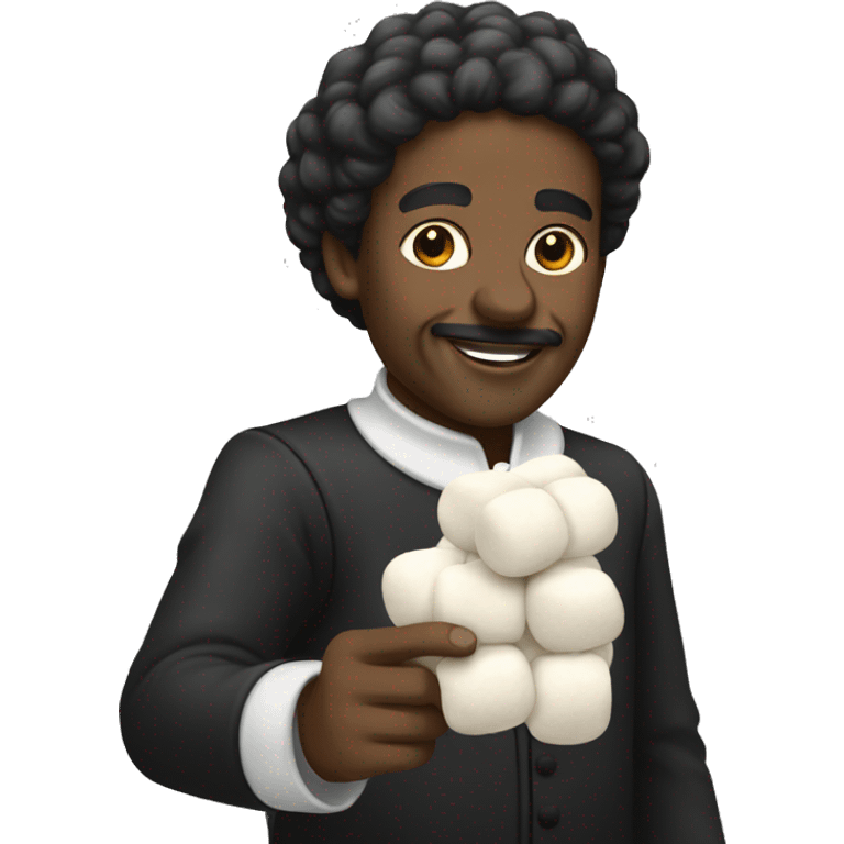 a black historical figure picking up marshmallows emoji