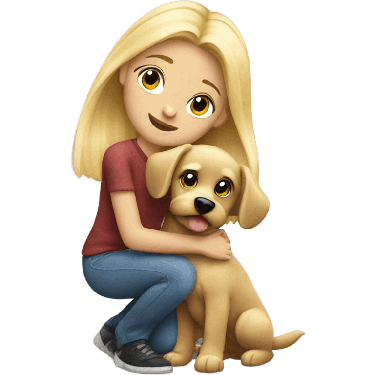 blonde girl hugs his dog yorkshire terier emoji