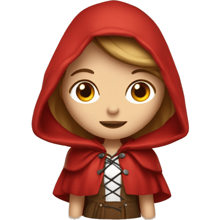 Red riding hood with long brown hair and blond highlights hair and free eyes emoji