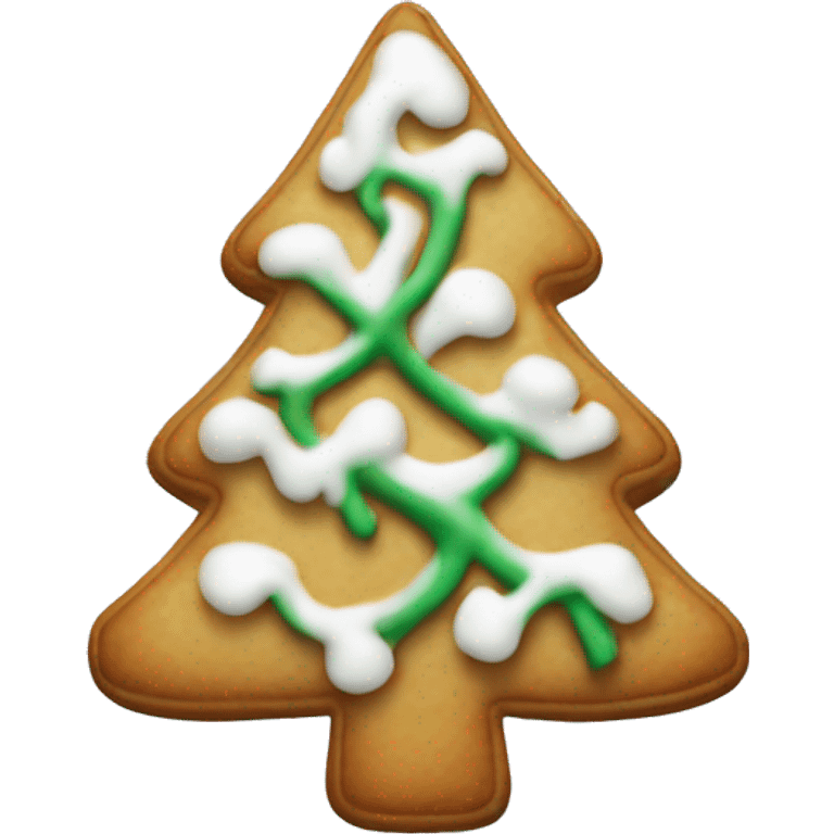 white frosted gingerbread cookie shaped like a pine tree emoji