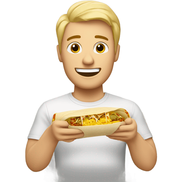 A happy Blonde hair white man eating a burrito  emoji