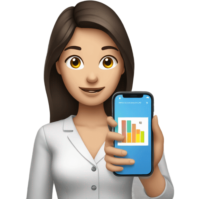 brunet woman smartphone showing charts emoji