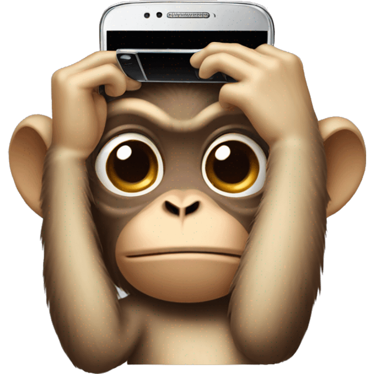 Monkey covering its eyes with a smartphone emoji