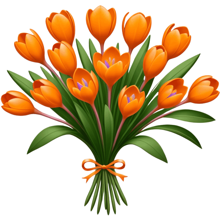 luxuriant, big bouquet Crocus Orange, stem, leaf emoji