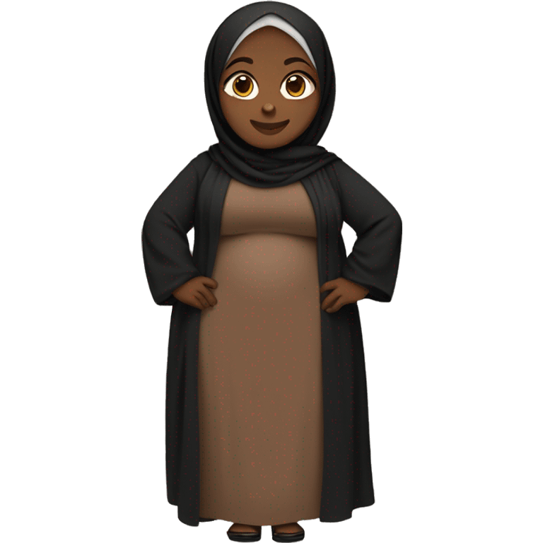 Chubby Black hijabi standing in fancy brown abaya emoji