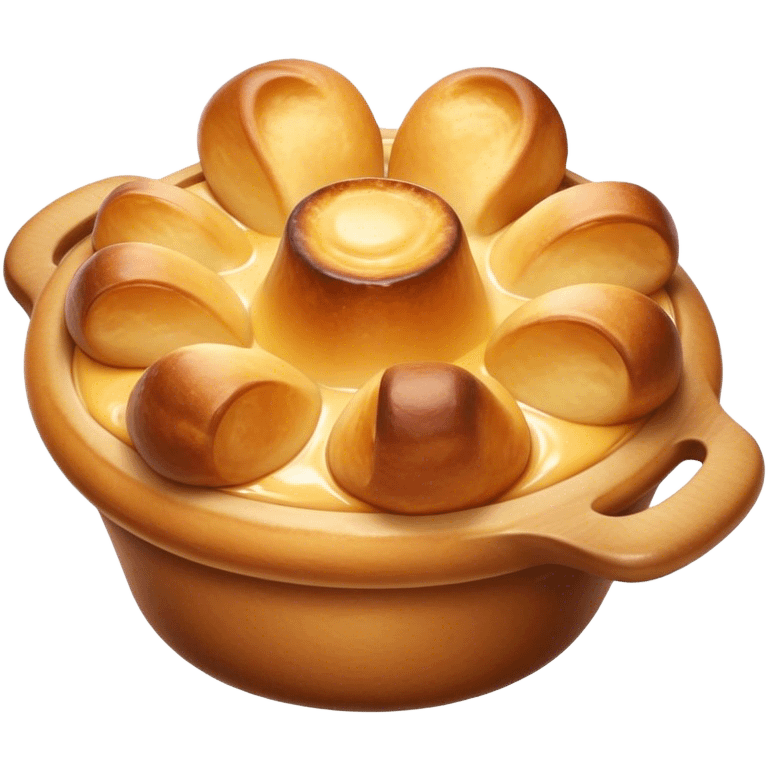 Cinematic Realistic Yorkshire Pudding Dish Emoji, showcasing a light, airy, golden puff with a crispy exterior rendered with lifelike detail and soft natural lighting that accentuates its classic appeal. emoji