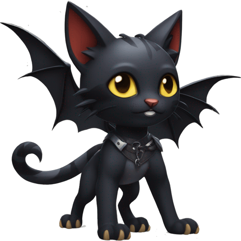 Cool Edgy Litten-Nargacuga-Cat with black bat-wing-ears full body emoji