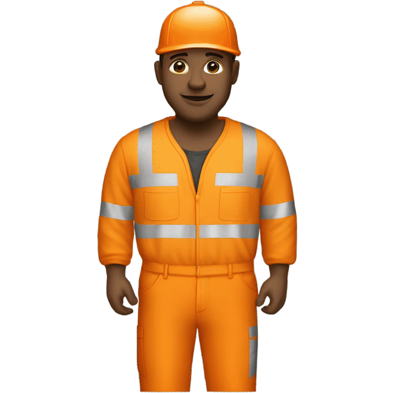 white man standing wearing orange hi visibility overalls  emoji