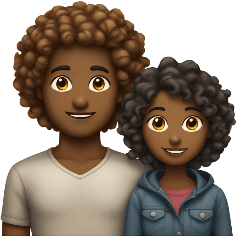 Brown skin girl with curly hair dating Indian boy with fluffy hair standing next to each other  emoji