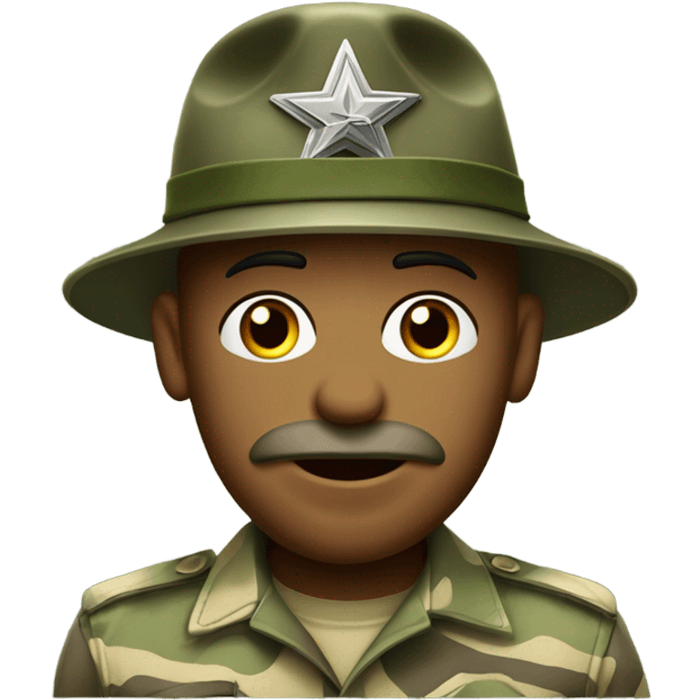 commanding drill sergeant character wearing a classic sergeant hat and a camouflage army shirt. The character should have an intense expression, exuding authority emoji