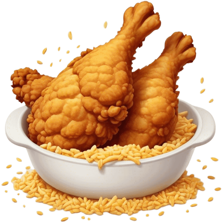 Cinematic crispy fried chicken, golden and crunchy, juicy inside, steaming as it is freshly served, sprinkled with seasoning, rich golden tones, inviting and delicious. emoji