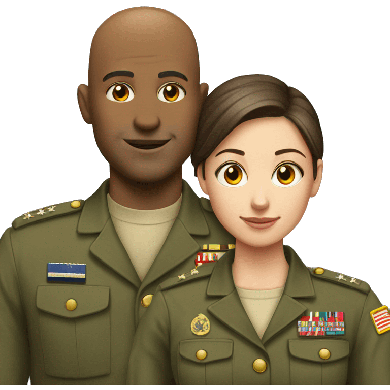 Bald man in military and his young brunette civilian girlfriend  emoji