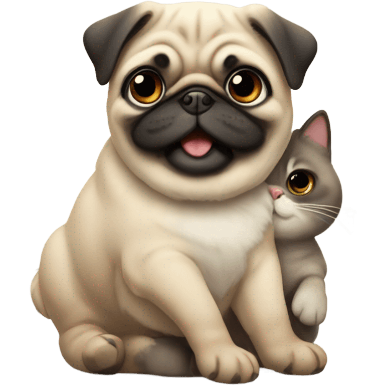 Pug hugging cat emoji