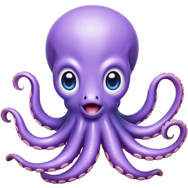 Cinematic Comical Baby Octopus Portrait Emoji, Tentacles slightly flared in a playful, exaggerated gesture, featuring a light blue-purple, rounded body with dramatically wide, hilariously expressive eyes full of surprise and innocent mischief, Simplified yet hilariously endearing features, highly detailed, glowing with a soft oceanic radiance, high shine, dramatic yet lovable, stylized with a dash of whimsical underwater mischief, soft glowing outline, capturing the essence of a delightfully silly little octopus that looks like it just made a clumsy, adorable mistake! emoji