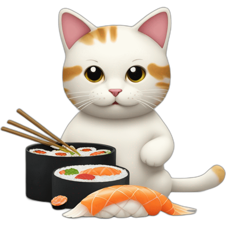 Un chat qui mange des sushi jouant au poker emoji