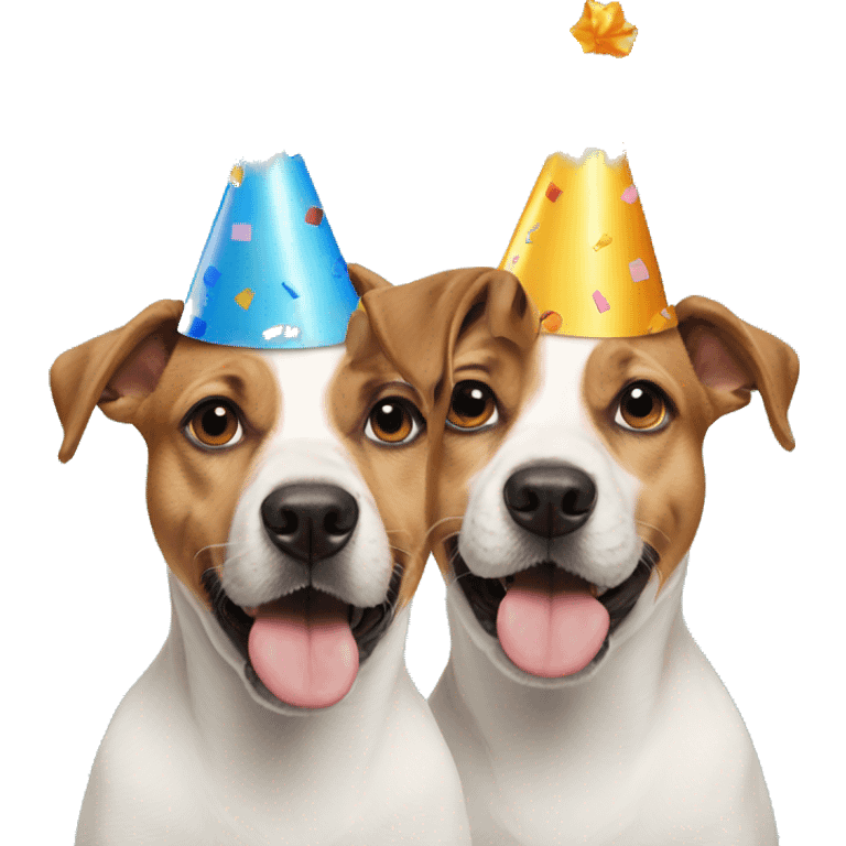 Two dogs wearing birthday hats emoji