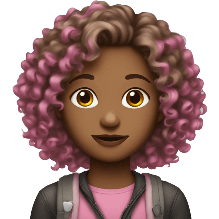 Curly hair brown girl with pink now emoji