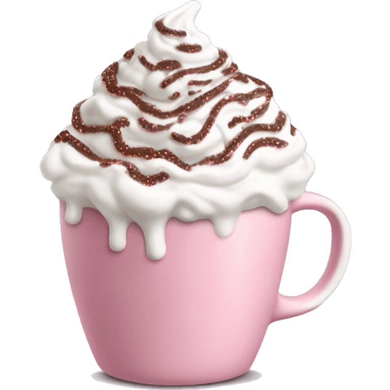 pink white cup of hot chocolate with whipped cream and brown sprinkles emoji