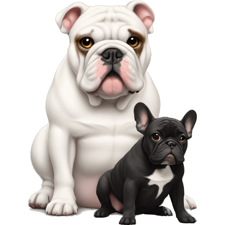 New englisch Bulldog sitting next to dark frenchie emoji