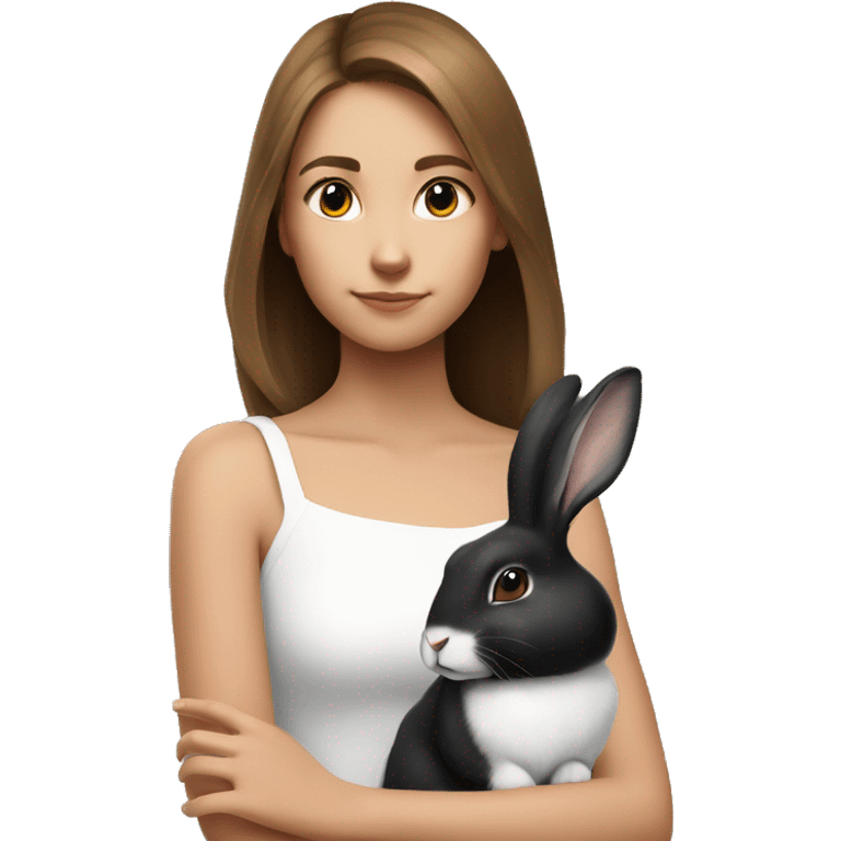 white black rabbit on shoulder of brown haired girl emoji