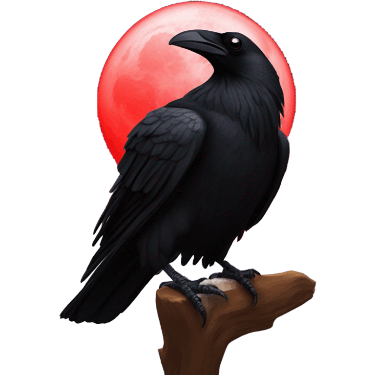 black raven against the backdrop of the red moon emoji