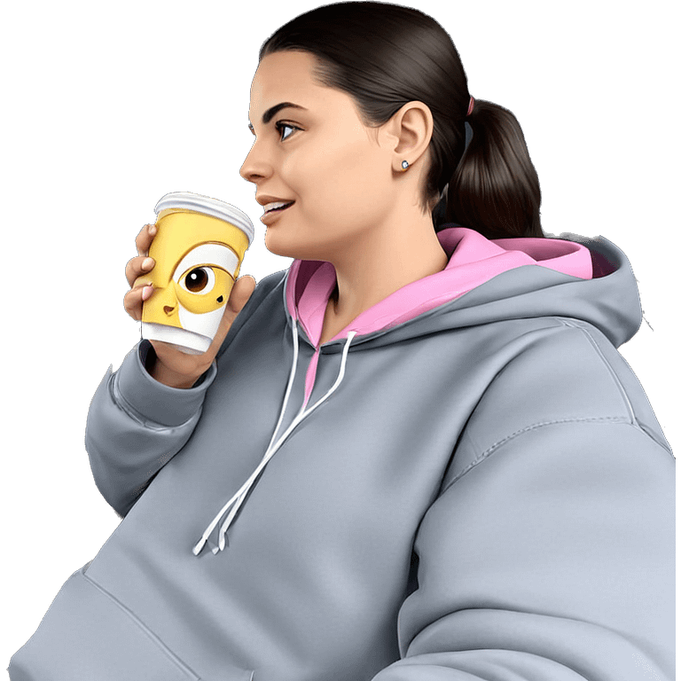 girl in hoodie drinking cup emoji