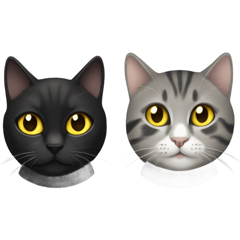 black female cat with yellow eyes and grey tabby cat with yellow eyes playing with each other emoji