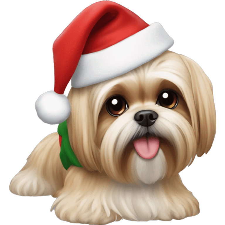 blonde shih tzu yorkie dog wearing a santa hat emoji