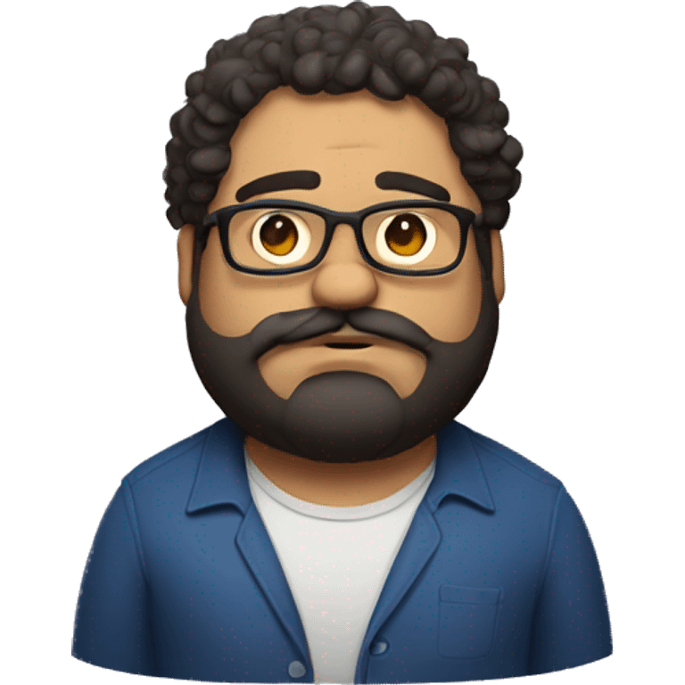 chubby mexican man with glasses curly hair and a beard and mustache looking forward slightly upset emoji