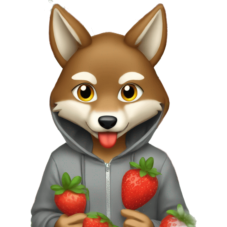 red wolf wearing hoodie eating strawberries  emoji