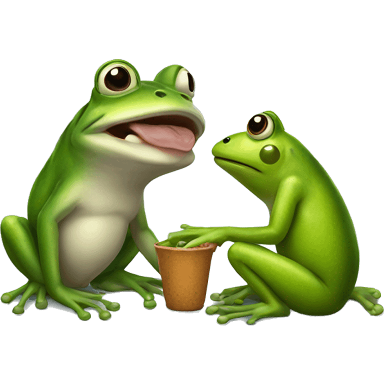 A frog with a dog trying to eat the frog emoji