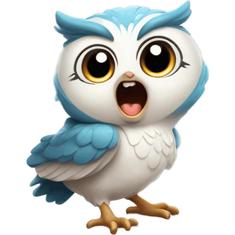 Waking up and yawning cute magical baby owl emoji