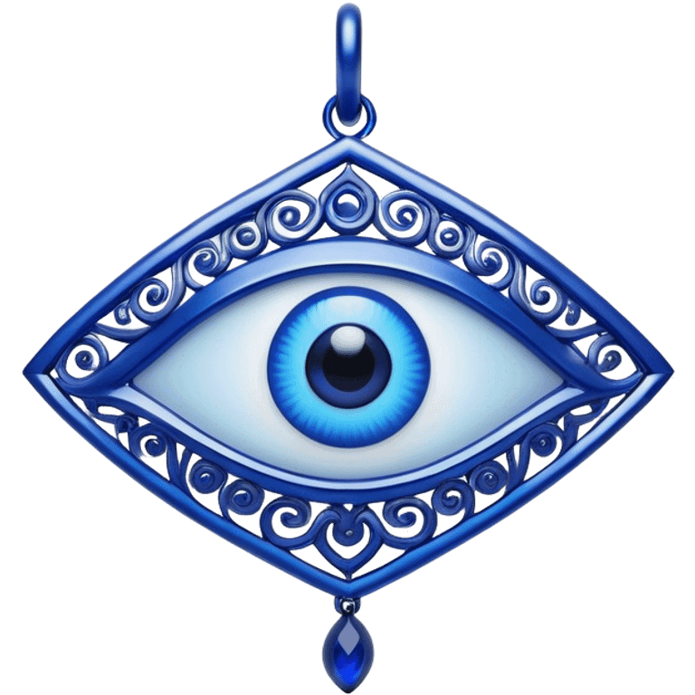 Cinematic Realistic depiction of a classic Evil Eye talisman, rendered with intricate details and vibrant blue hues, set against a soft, ethereal backdrop that underscores its protective symbolism emoji