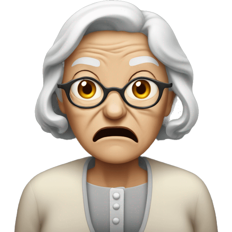 Angry old lady with a black bar in front of mouth emoji